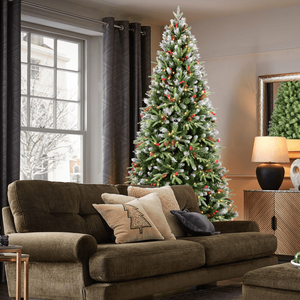 Albero di Natale Artificiale Realistico da 150 cm con Luci LED, Rami Misti in PE/PVC, Punte Decorate con Frutti Rossi e Pigne, Pieghevole Premium in PET - Product Image 4