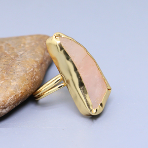 18K Gold Plated Natural <b>Rose</b> <b>Quartz</b> Gemstone Handmade Chunky Adjustable Cocktail <b>Ring</b> Fashion Jewelry - Product Image 2