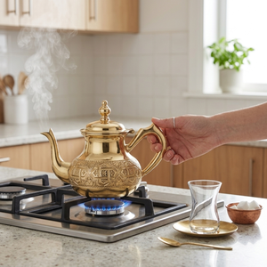 Authentic Moroccan Brass Teapot Hand Engraved Islamic Arab Brass <b>Tea</b> Kettle Antique Gooseneck Coffee <b>Pot</b> Tabletop Teaware - Product Image 5