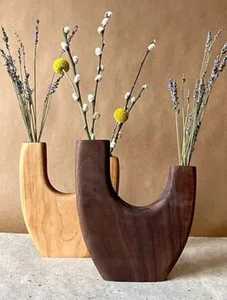 Vase à fleurs en bois artisanal en forme d'heure de prière, grain naturel, bois massif, vase à bourgeons de table, récipient décoratif floral, décoration intérieure - Product Image 5