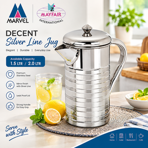 เหยือกน้ำสแตนเลสมีฝาปิด ดีไซน์ทันสมัย เหยือกโลหะมีหูจับ รุ่น DECENT SILVER LINE JUG - Product Image 2