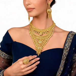 Joyería al por Mayor, Juego de Collares de Novia Chapados en Oro de 14K, 18K y 24K, Joyería Turca, Diseño Floral Tradicional, Juego de Joyería Largo - Product Image 2