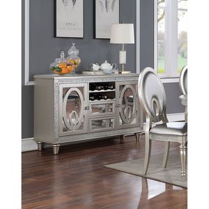 Credenza Contemporanea in Legno Massello con Dettagli in Specchio Argentato, Mobile per Sala da Pranzo - Product Image 4