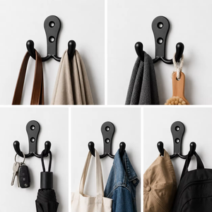 Porte-manteau mural double en métal noir de qualité supérieure, style vintage, pour serviettes, chapeaux et sacs, idéal pour salle de bain, entrée et couloir. - Product Image 3