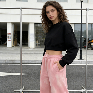 Pantalones Deportivos Holgados de Alta Calidad para Mujer, Mezcla de Algodón, Lavado Ácido, Pierna Ancha - Product Image 5