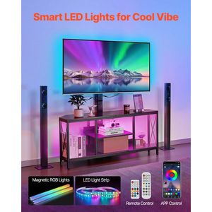 Mobile TV da 45 pollici con supporto per TV fino a 75 pollici, centro intrattenimento con luce LED, presa di corrente e altezza regolabile - Product Image 2