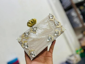 Eco-Friendly Resin <b>Clutch</b> for Weddings & Parties-Fashionable Lady's Purse <b>with</b> Glamorous Handle Hand-Painted Design FAIZA CRAFT - Product Image 5