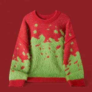 เสื้อสเวตเตอร์ผู้ชายสไตล์ฤดูใบไม้ร่วงฤดูหนาว โพลีเอสเตอร์ทรงหลวม ดีไซน์คอเสื้อแบบพิเศษ ไล่เฉดสี คอวี สไตล์ปีใหม่ - Product Image 2