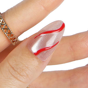 Ongles artificiels à presser personnalisés, style français, courts, carrés, pailletés, en amande, en ABS, marque privée, 24 pièces, sans pression, naturels - Product Image 2