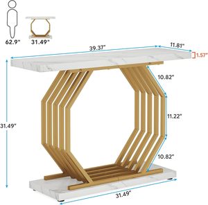 Table console d'entrée moderne convertible HOGA-F1790 pour salon, avec structure en métal doré et plateau en faux marbre, pour la maison - Product Image 2
