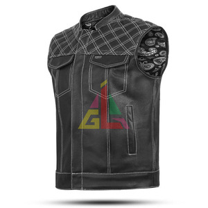 Gilet de moto en cuir de mouton véritable fait main, style vintage, broderie personnalisée, imperméable, respirant, style cruiser - Product Image 1