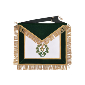 En gros Tablier Maçonnique Ancien Maître Maçon Grand Maître en Velours Vert avec Franges Dorées, Régalia de Loge pour Grades Alliés - Product Image 1