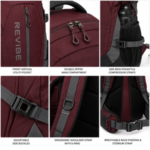 Sac à dos de randonnée REVIBE 30-40L en nylon léger, sac de sport d'extérieur rectangulaire à coque souple avec fermeture éclair, unisexe - Product Image 5