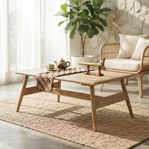 Modern Rectangular Solid <b>Wood</b> Coffee <b>Table</b> Elegant A Line Frame Leg Center Furniture For <b>Rustic</b> Living Room Decor Setups Design - Product Image 3