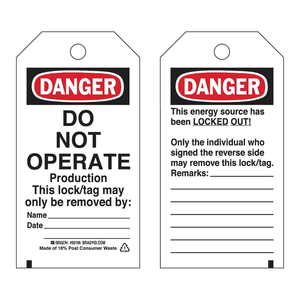 Produits de sécurité - Étiquettes de verrouillage Brady DANGER Verrouillé 5,75 x 3 po pour l'entretien industriel - Product Image 1