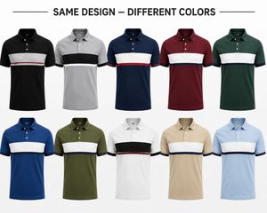 Chemise décontractée à manches courtes pour homme, unie, bleu marine, blanc, rouge, en tissu jersey respirant, polyester/coton, anti-plis - Product Image 6