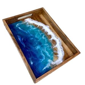 Support Personnalisé Motifs Personnalisés Bleu Océan Résine Couleur Plateau de Service Bonbons Fruits Secs Plateau de Service Empilable Avec Poignées - Product Image 1