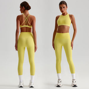 Modern women yoga set <b>black</b> and blue color combination crop top with shorts seamless activewear outfit - Product Image 2