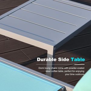 Set Chaise Lounge con Patio blu lago sedie da piscina regolabili in alluminio 3 pezzi con poltrona reclinabile e poggiatesta con tavolo - Product Image 6