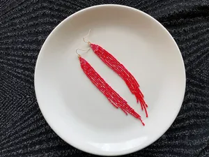 Pendientes de cuentas brillantes más vendidos, pendientes largos de cuentas rojas, pendientes de cuentas con flecos, regalo para ella, pendientes colgantes - Product Image 2