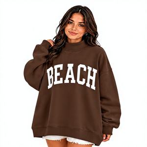 Sweat-shirt en molleton personnalisé avec logo brodé OEM, col montant, manches longues, coupe oversize pour femme, idéal pour l'hiver - Product Image 1