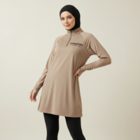 Haut élégant et modeste à manches longues pour femme avec trous pour les pouces – Confortable, respirant, doux – Tenue de modestie musulmane pour le sport et les activités sportives