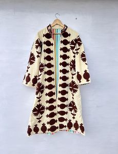 Abrigo Largo Vintage de Terciopelo con Estampado Floral, Cuello Mandarín, Manga Murciélago, Suave y Grueso, Abierto por Delante, Ropa Exterior Informal de Invierno - Product Image 2