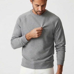 Sweat-shirt pour homme de qualité supérieure, uni, en coton doux tricoté avec une texture en molleton, finition à double couture, style col rond. - Product Image 4