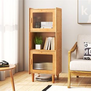 Natural Bamboo <b>3</b>-<b>Cube</b> <b>Storage</b> Cabinet with Acrylic See-Through Doors and Open Compartment for Kitchen Organization - Product Image 2