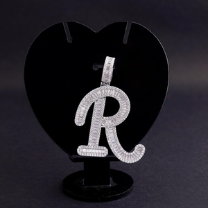 Luxury Moissanite <b>Initial</b> R Letter Pendant <b>Necklace</b> 925 <b>Silver</b> Baguette Halo Custom Alphabet Charm Fine Jewelry Gift Personalize - Product Image 1