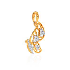 Pendentif en or jaune avec diamants de laboratoire taille ronde, design romantique, bijoux pour femme à porter au quotidien - Product Image 1