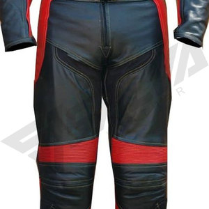 Traje de Motociclismo Unisex de Cuero Negro y Rojo, Manga Larga, Bloques de Color, Transpirable, Resistente al Viento, de una Pieza, Equipo de Protección, 220g - Product Image 5