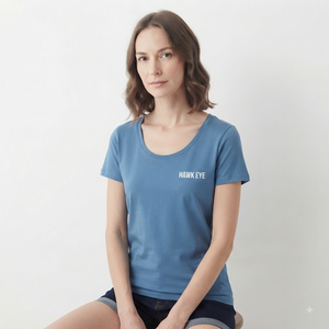 T-shirt en coton bleu pour femme Hawk Eye, col rond, manches courtes, couleur unie, respirant, coupe classique, taille standard - Product Image 4