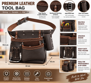 Sac de ceinture porte-outils en cuir robuste de qualité supérieure, multi-poches, organisateur de ceinture pour charpentiers, électriciens, mécaniciens et professionnels - Product Image 3