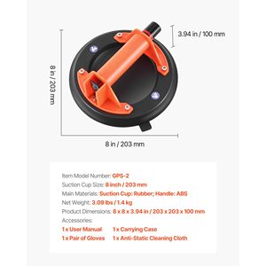 Sollevatore a ventosa per vetro da 8 pollici con manico in ABS, capacità massima di sollevamento 400 libbre, strumento a ventosa per piastrelle per il trasporto - Pratica aspirazione a vuoto - Product Image 4
