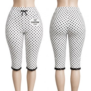 Pantalones Capri Blancos con Estampado de Lunares para Mujer, con Lazo y Dobladillo de Encaje, Personalizados OEM, Pantalones de Salón 3/4 con Estampado de Lunares para Dama 2026 - Product Image 3