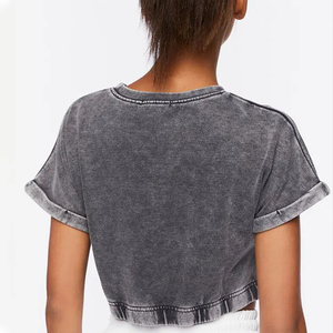 Camiseta Corta de Algodón Orgánico 200 GSM para Mujer, Estilo Casual Vintage, Lavado Ácido, con Logotipo Personalizado, Precio Económico - Product Image 5