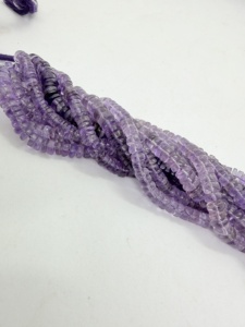 Perles de pierres précieuses en améthyste en forme de pneu Heishi, 7-8 mm, brin de 16 pouces, certifiées par un tiers, Rajasthan, modèle LG48, fabricant - Product Image 2