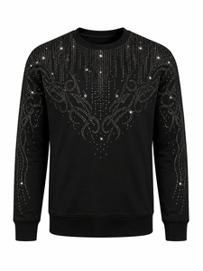 Sweat-shirt à col rond pour homme avec strass, coupe classique, noir, tricoté, pull décontracté pour l'hiver, sweat-shirt à strass pour homme - Product Image 1