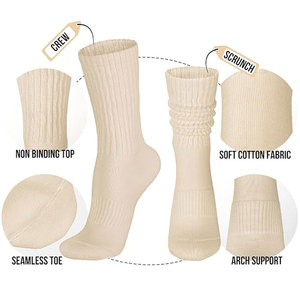 Chaussettes mi-mollet rétro pour femmes, style scrunch, unies, douces, confortables, sans coutures, pour un usage quotidien décontracté - Product Image 4
