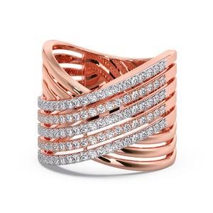 แหวนประดับเพชรทรงกากบาทหลายแถวสีโรสโกลด์ - Product Image 2