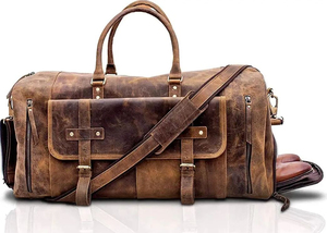 Bolsa de Viaje de Fin de Semana, Bolsa de Lona con Detalles en Cuero Genuino, Bolsa de Deporte Grande Personalizada - Product Image 6