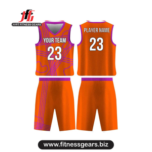 Conjunto de Uniforme de Baloncesto Personalizado Naranja y Morado Sublimado, Absorbente de Humedad, Unisex para Adultos - Product Image 1