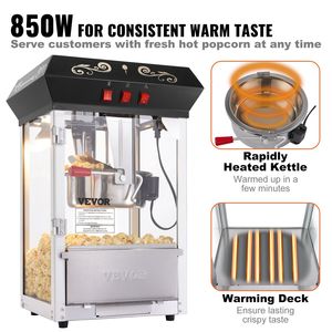 Máquina para Hacer Palomitas de Maíz de 850W, Olla de 8 Onzas, 48 Tazas por Lote, Máquina de Palomitas de Maíz con Vidrio Templado - Product Image 4
