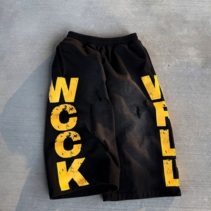 Shorts de jogging amples et déchirés pour hommes, longueur genou, imprimés sur mesure, effet vieilli, délavé à l'acide, style vintage - Product Image 2