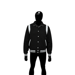 Veste universitaire personnalisée en satin noir avec panneaux d'épaule blancs, veste de baseball premium pour hommes et femmes, style universitaire classique - Product Image 1