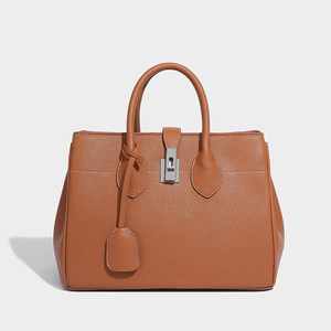 Sac fourre-tout de travail en cuir véritable marron, couleur unie, style minimaliste, fermeture à rabat, pour usage quotidien - Product Image 6