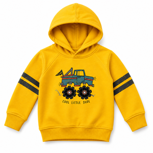 Sudadera con capucha de lana para bebés, color amarillo, con estampado de camión, manga regular, ropa informal con capucha - Product Image 1