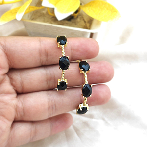 Chunky gold plated earring oval cut black onyx prong set jewelry brass hoops <b>light</b> weight statement jewelry hoop pairs for women - Product Image 3