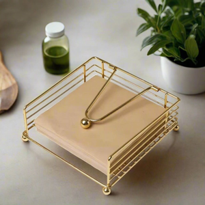 Porte-serviettes carré en métal doré élégant avec bras à tension lestée pour une décoration coordonnée, disponible au prix de gros - Product Image 1